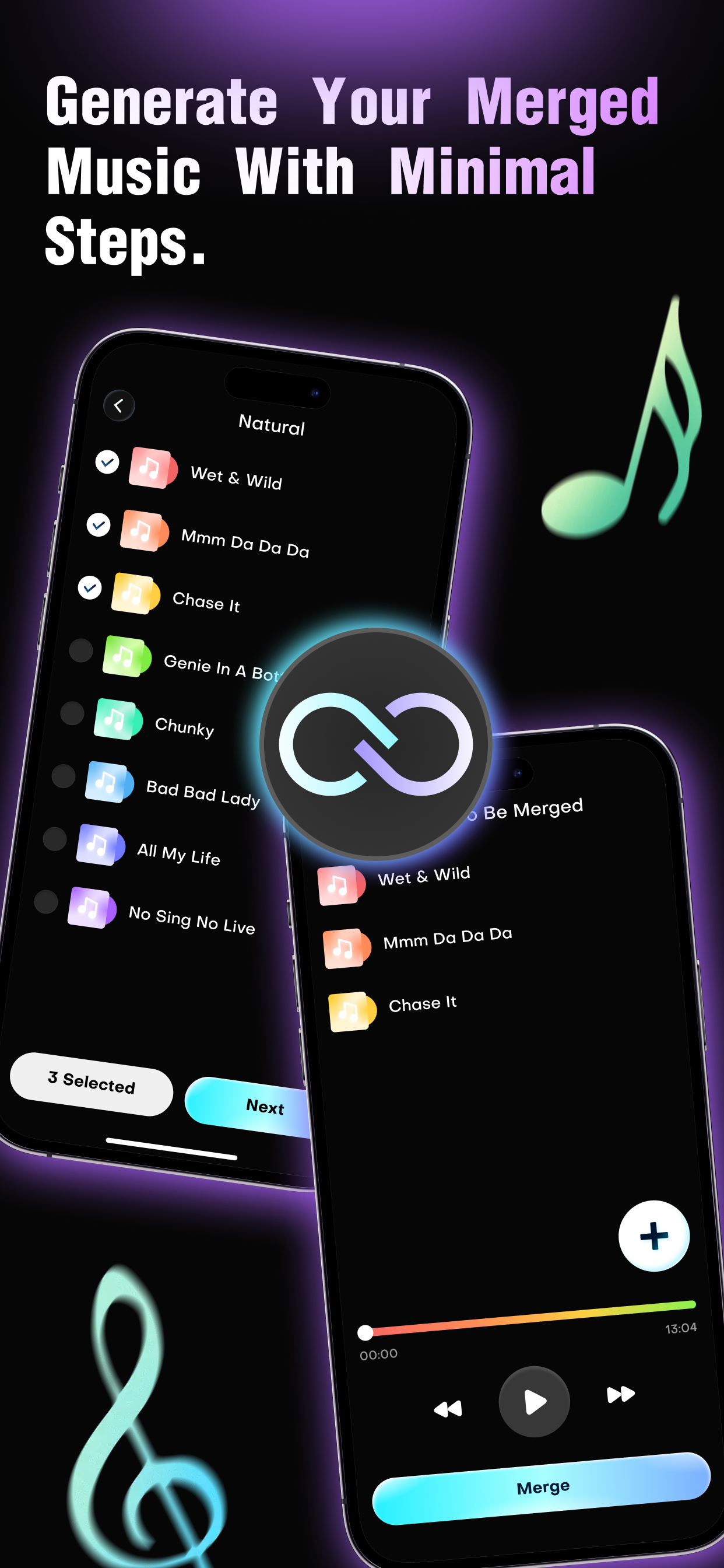 Audio Joiner merge track selection screen